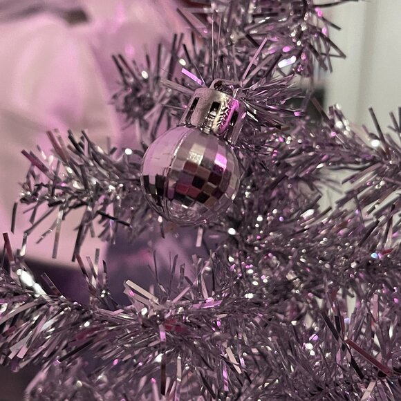 Silver or White Mini Christmas Tree, 15 Shiny Ornaments – 16" Tabletop Holiday - Picture 4 of 4